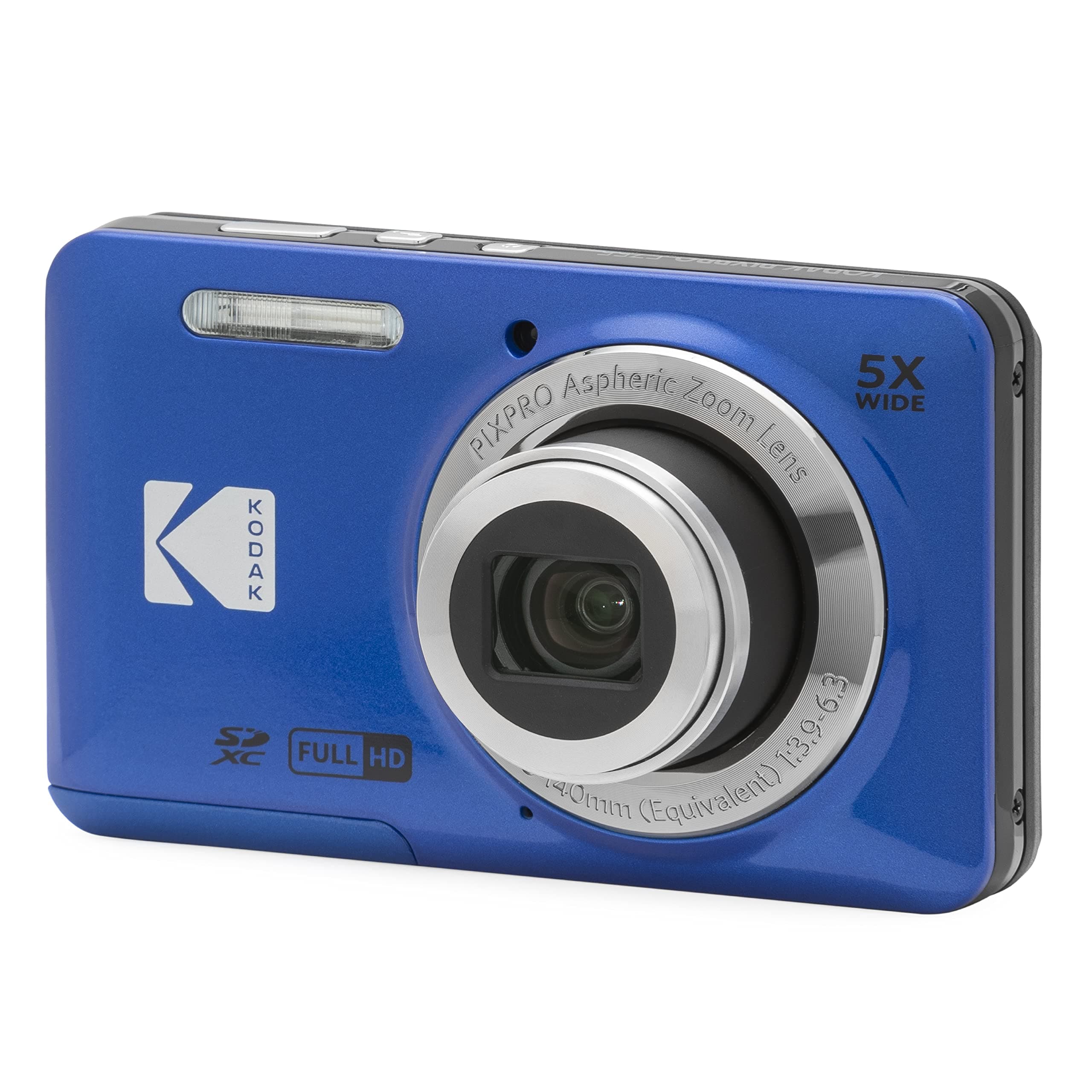 PIXPRO FZ55 Digital Camera, Compact Point & Shoot with 16MP Sensor, 5X Optical Zoom, 28mm Wide Angle, 1080p Video, Blue