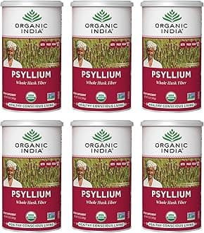 Psyllium Herbal Powder - Whole Husk Fiber, Healthy Elimination, Keto Friendly, Vegan, Gluten-Free, USDA Certified Organic, Non-GMO, Soluble & Insoluble Fiber - 12 oz Canister, 6 Pack