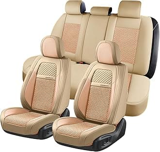 Coverado Car Seat Covers Full Set, Nappa Leather Beige Seat Covers for Cars, Waterproof Car Seat Protector, Front and Back Seats Universal Fit for Most Vehicles