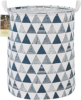 HUNRUNG Laundry Hamper,Large Canvas Fabric Lightweight Storage Basket Toy Organizer Dirty Clothes Collapsible Waterproof for College Dorms, Children Bedroom,Bathroom (Blue Triangle)