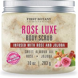 First Botany Body Scrub - Natural Exfoliating Salt Scrub & Body and Face Souffle helps with Moisturizing Skin, Acne, Cellulite, Dead Skin Scars, Wrinkles (10 fl oz, Rose)