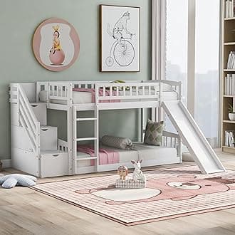 Bellemave Bunk Beds with Slide Twin Over Twin Low Bunk Bed Frame with Storage Drawers Stairway Wood Bunk Bed for Kids Boys Girls, White