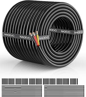 NAOEVO 10 Gauge Wire 3 Conductor Electrical Wire, 10 AWG Stranded PVC Cord, 12V Low Voltage/Tinned Copper/Flexible Cable for Automotive Wiring, Lamp Cord, Marine Cable (100FT)