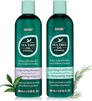 HASK Tea Tree Oil & Rosemary Invigorating Anti Dandruff Shampoo And Conditioner 355Ml | For Dry Itchy Scalp | Sulfate & Paraben Free