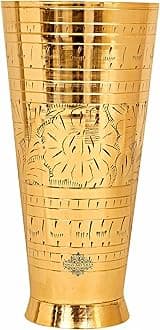 INDIAN ART VILLA Brass Lassi Glass with Embossed Design, Drinkware & Serveware for Lassi, Milk, and Water, Height-8" Inches, Volume-1050 ml