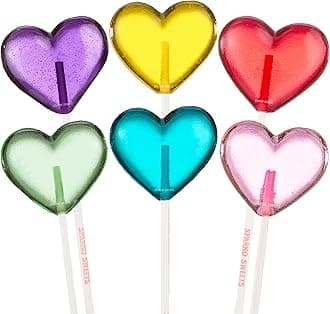 Rainbow Mix Heart Lollipops, 2" Diameter Lollipop, Watermelon/Cherry/Green Apple/Blue Raspberry/Grape/Peach Flavors, Handcrafted Fresh in USA, 24 Pieces