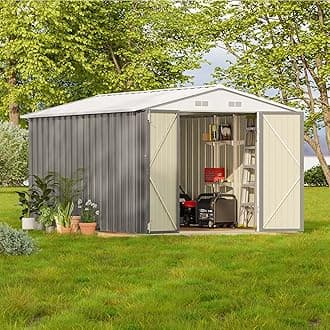 Patiowell 8' x 12' Metal Storage Shed for Outdoor with Detachable Storage Rack, Steel Yard Shed with Design of Lockable Doors, Utility and Tool Storage for Garden, Backyard, Patio, Outside Use, Grey