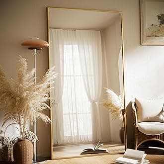 VooBang Large Full Length Mirror 78" x 35" - Shatterproof Floor Full Body Mirror with Aluminum Alloy Frame, Freestanding, Hanging, or Wall-Leaning, for Bedroom, Living Room, Dressing Room, Gold
