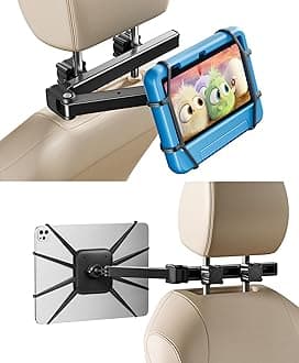Tablet Holder for Car - [3 in 1 Adjustable Extension Arm] Upgraded iPad Holder for car Backseat with Holding Net, Road Trip Essentials for Kids, for 7-13" iPad Pro, Air, Mini, Galaxy, Fire HD
