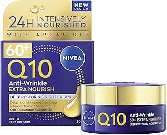 Q10 Anti-Wrinkle 60+ Extra Nourishing Night Cream (50ml), Nourishing Night Cream Reduces Deeps Wrinkles, Intensely Hydrating and Restoring Overnight Anti-Wrinkle Moisturiser