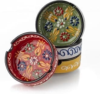 Ceramic Ashtray, Hand-Painted Smokeless Asthray Indoor, Handmade Cigar Ashtray Set of 4, Multicolor Smokeless Ashtray, Decorative Outdoor Ashtray (Sultan Garden)