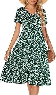 Berydress Women's Casual Summer Tiered Midi Dress 2025 Short Sleeve V-Neck Loose Cotton Ruffle Babydoll Dress Boho Sundress