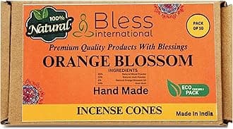 Bless International Orange-Blossom 100%-Natural-Incense-Cones Handmade-Hand-Dipped Organic-Chemicals-Free for-Purification-Relaxation-Positivity-Yoga-Meditation The-Best-scents (10 Count)
