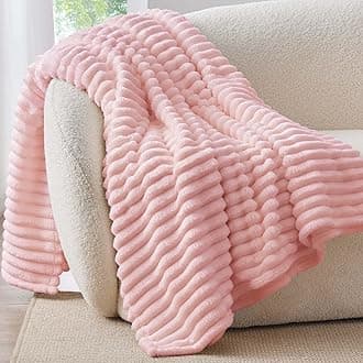 BEDELITE Fleece Throw Blanket for Couch - 300GSM Soft & Warm Fluffy Pink Blanket, Decorative and Giftable Striped Blankets for Women, Men, 50"x70"