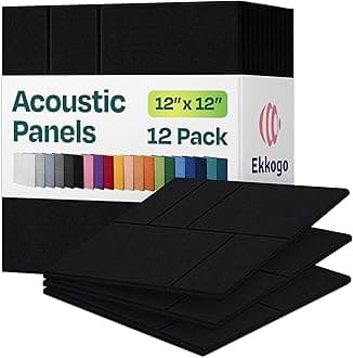 Acoustic Panels 12-Pack Soundproof Wall Panels 12"x12"x0.4" Decorative Sound Dampening for Your Home, Office, Studio, Bedroom & More with Unique GridFrame Carving [Deep Black]