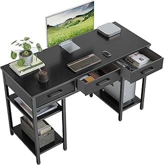 CubiCubi Computer Desk, Desk with 3 Drawers, Left and Right Rack, Width 47.2 x Depth 18.9 inches (120 x 48 cm), Study Desk, Black