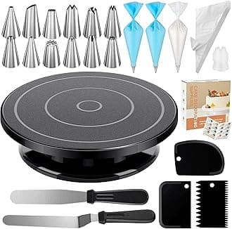 Kootek71PCs Cake Decorating Supplies Kit with Revolving Cake Stand Turntable, 12 Numbered Icing Piping Tips, 2 Spatulas, 3 Icing Comb Scraper, 50+2 Piping Bags, and 1 Coupler for Baking