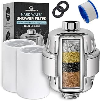 AquaHomeGroup Hard Water Shower Head Filter (2 Cartridges Included) – High-Pressure Water Softener for Limescale & Residue Reduction – 5 Stage Filtration with Resin, Carbon & KDF – Universal Fit
