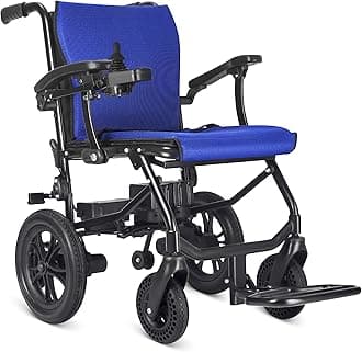 Foldable Electric Wheelchair for Adults Seniors 30 Lbs Lightweight Motorized Wheelchair All Terrain Power Wheelchair with Detachable Battery Liftable Armrest Airline Approved Dark Blue