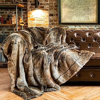 BATTILO HOME Faux Fur Throw Blanket Large Brown 150x200cm Luxury Fuzzy Warm Cozy Fluffy Fur Blanket for Bed, Sofa, Couch Home Decor