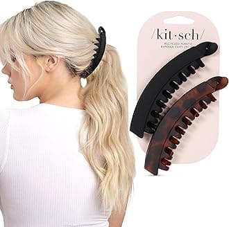 Kitsch Recycled Plastic Large Claw Clip - Big Banana Hair Clips for Women Large Hair Claw Clips & Jaw Clips Big Claw Clips for Thick Hair Claw Hair Clips for Girls (2pc, Black & Tortoise)