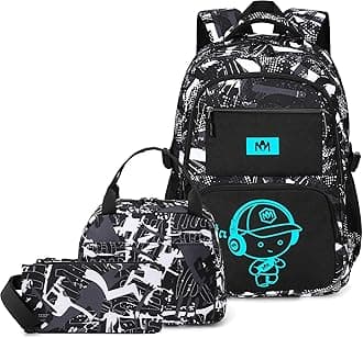 BluboonSchool Backpack for Boys Kids Teens 15″ Laptop Bookbag with Lunch Bag Pencil Case Elementary Middle School Daypack