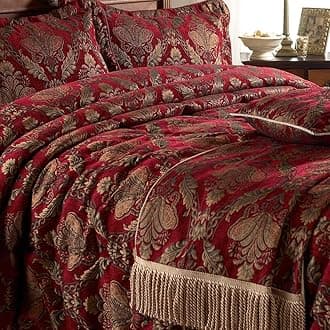 Paoletti Shiraz Throw Bed Runner – Embroidered Damask Jacquard Burgundy Gold (Burgundy Red – 130 x 170 cm)
