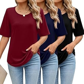 Huukeay 3 Pcs Womens Half Sleeve Top Elbow Length T Shirt Women Round Neck Basic T Shirt Summer Casual Blouses