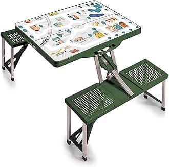PICNIC TIME Folding Picnic, Camping, Outdoor Table with Umbrella Hole, 36.5 x 5 x 17.5, Play Town - Green