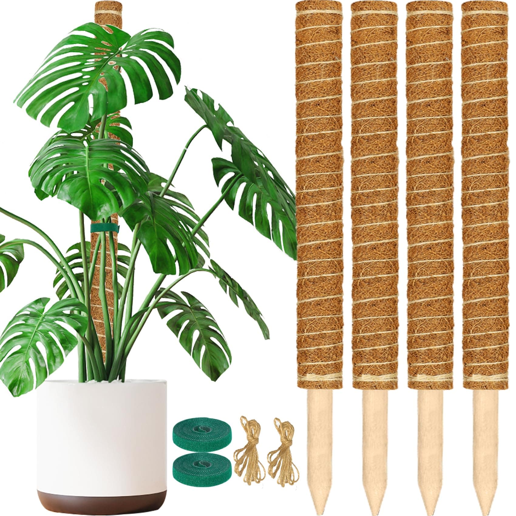 ALENEY Moss Pole, 4 Pack 17inch Monstera Plant Support Stackable Moss Poles for Plants, Coir Totem Pole Tall Moss Pole for Climbing Plants, Sphagnum, Indoor Potted Plants - Can Stacked Up to 56’’