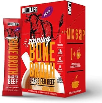 LonoLife Beef Bone Broth Sticks: 10g Protein, Keto Friendly - 10 Portable Servings