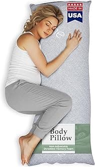 Snuggle-Pedic Body Pillow for Side Sleepers for Adults - Full Body Maternity Pillow Support Legs, Belly & HIPS - Shredded Memory Foam & Cooling Pregnancy Pillow Cover - 20x54 Light Gray