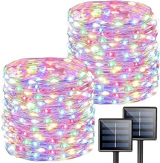2-Pack Solar String Lights Outdoor, Total 200LED Solar Light Outdoor Waterproof, Solar Twinkle Lights Copper Wire 8 Modes Fairy Light for Xmas Tree Garden Wedding (Multicolor)