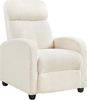 Boucle Fabric Soft Recliner Chair, Cozy Modern Single Sofa Home Theater Seatting, Adjustable Ivory