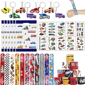 Pirate Party Bag Fillers for Kids Boys Girls, 42Pcs Racing Car Theme Assorted Toys Pinata Filler with Slap Bands Stickers Keychains Gift Bags Lucky Dip Prize Favours Birthday Halloween