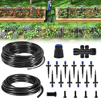 HIRALIY 50FT Garden Watering System, Drip Irrigation Kits for Plants, New Quick Connector, Blank Distribution Tubing, Saving Water Automatic Irrigation Equipment for Patio Lawn