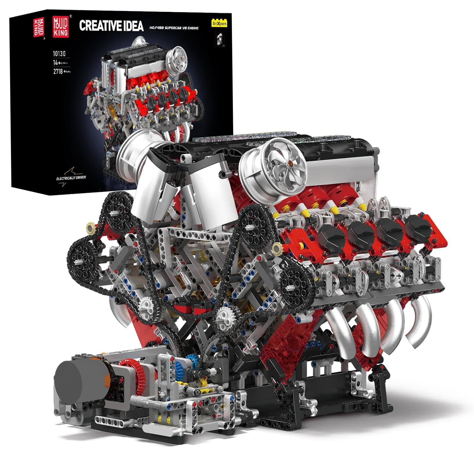 Mould King V8 Engine Building Blocks Sets, V8 Engine Model Kit That Runs, MOC Engineering Model Building Kit with Battery and Motor, STEM Engineering Toys for Kids, 2718 PCS building blocks for adults