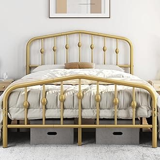 Yaheetech Metal Bed Frame Full Size Metal Platform Bed Frame with Victorian Style Headboard/Footboard/Easy Assembly/No Box Spring Needed/Antique Gold