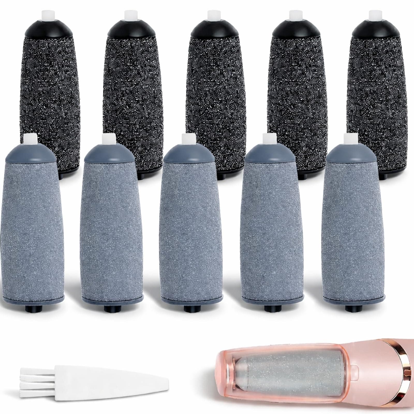 10 Pack Replacement Roller Refills Compatible with Finishing Touch Flawless Pedi Electric Tool File Include a Cleaning Brush (5 Coarse & 5 Fine Rollers)