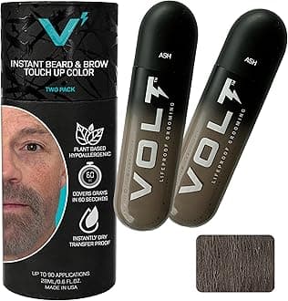 Grooming Temporary Instant Beard Color for Men Quick-Dry Plant-Based Brush On Beard, Hair, Mustache & Brow Color, For Sensitive Skin, Ash Gray Brown, 2-Pack Refill, 90+ Applications
