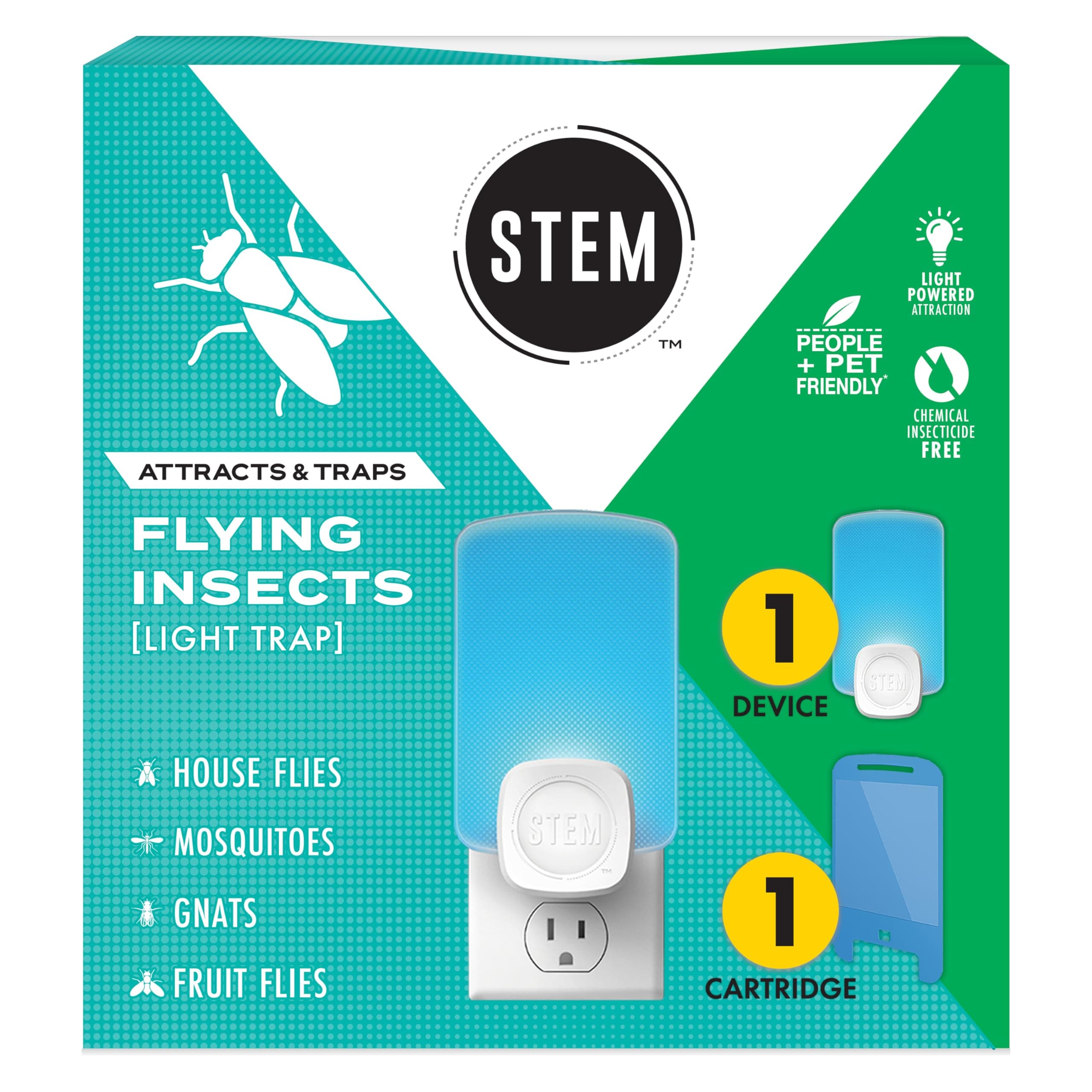 Flying Insect Trap - Indoor Fruit Fly & Gnat Catcher for Home, Kitchen & Any Room, Attracts & Traps Bugs, Soft Blue UV Light - Includes 1 Plug-In Device & 1 Cartridge