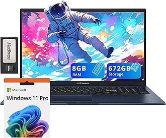 ASUS Vivobook 17.3" FHD Laptop, Intel i3-1215U, 8GB RAM, 672GB Storage(512GB SSD+160GB Docking Station Set), ‎Intel UHD Graphics, Numeric Keypad, 720p HD Camera, Wi-Fi 6E, Windows 11 Pro, Quiet Blue