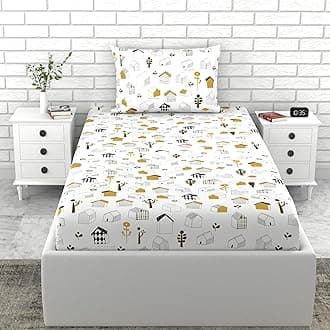 LORETO 144 TC Cotton Single Bedsheet with 1 Pillow Cover - White, Kids