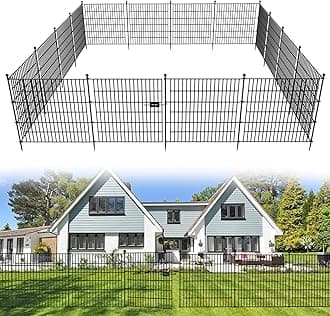 15 Panels No Dig Decorative Outdoor Garden Fence with Gate for Yard, 32 in(H) X 35.4 ft(L) Animal Barrier Fencing Rustproof Metal Wire Panel Border for Dog, Rabbits, and Patio Temporary Ground Stakes