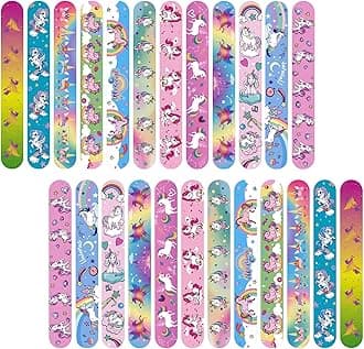 Unicorn Slap Bracelets 24Pcs Snap Bands for Kids Party Favors - Party Bag Fillers and Birthday Supplies, Wristband Prizes for Girls, Classroom and Xmas Gifts