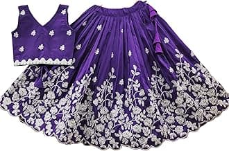 Girls Readymade Crop Top With Lehenga - Taffeta Silk Embroidered Lehenga Choli - Perfect for Ethnic, Party & Wedding - Traditional Dress