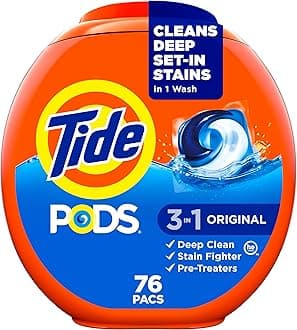 - Tide PODS laundry detergent pacs, 3-in-1 Stain Remover, Odor Fighter, Color Protector, 76 Count, HE compatible, Original Scent