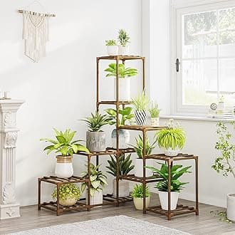 Bamworld Plant Stand Indoor Corner Plant Shelf Wood Plant Holder 13 Pots for Multiple Plants Home Decor for Gardening Gifts