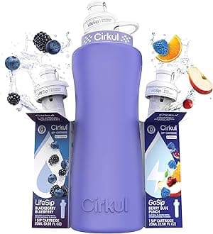32oz. Matte Periwinkle Stainless Steel Water Bottle Starter Kit with Periwinkle Lid, 2 Flavor Cartridges (1 LifeSip Blackberry Blueberry, 1 GoSip Berry Blue Punch) No Sugar, Zero Calorie Drink
