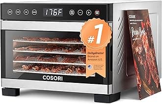 COSORI Food Dehydrator for Jerky, 176°F Temperature Control, 5 Stainless Steel Trays with 5.1 ft² Drying Space, 4 Presets, 48H Timer, for Dog Treats, Meat, Fruit, Veggies, Snacks, Bright-Silver